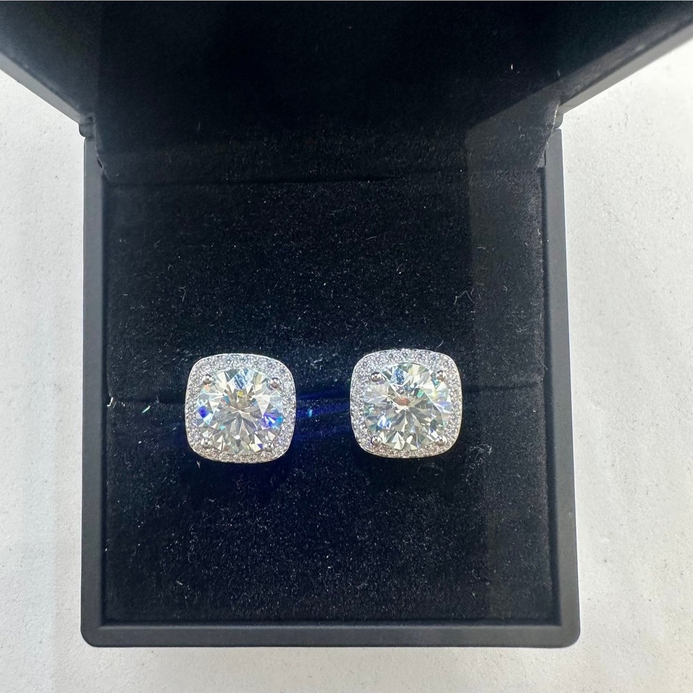 Huge GRA Moissanite Diamond Earrings Micro Pave Halo Set 18K White Finish 6 Ct - Picture 1 of 12